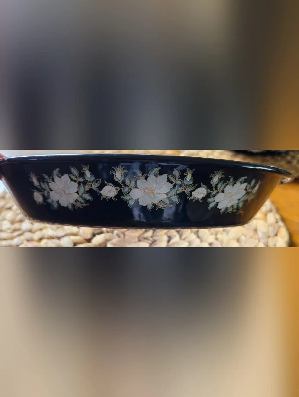 Vintage Enamelware Pie Pans Set of 2 Black Floral Rose Cottagecore